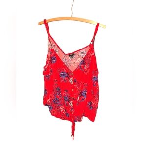 Torrid Womens Red Challis Ava Cami Tank Top Plus Size 2X Floral Tie Boho Hippie